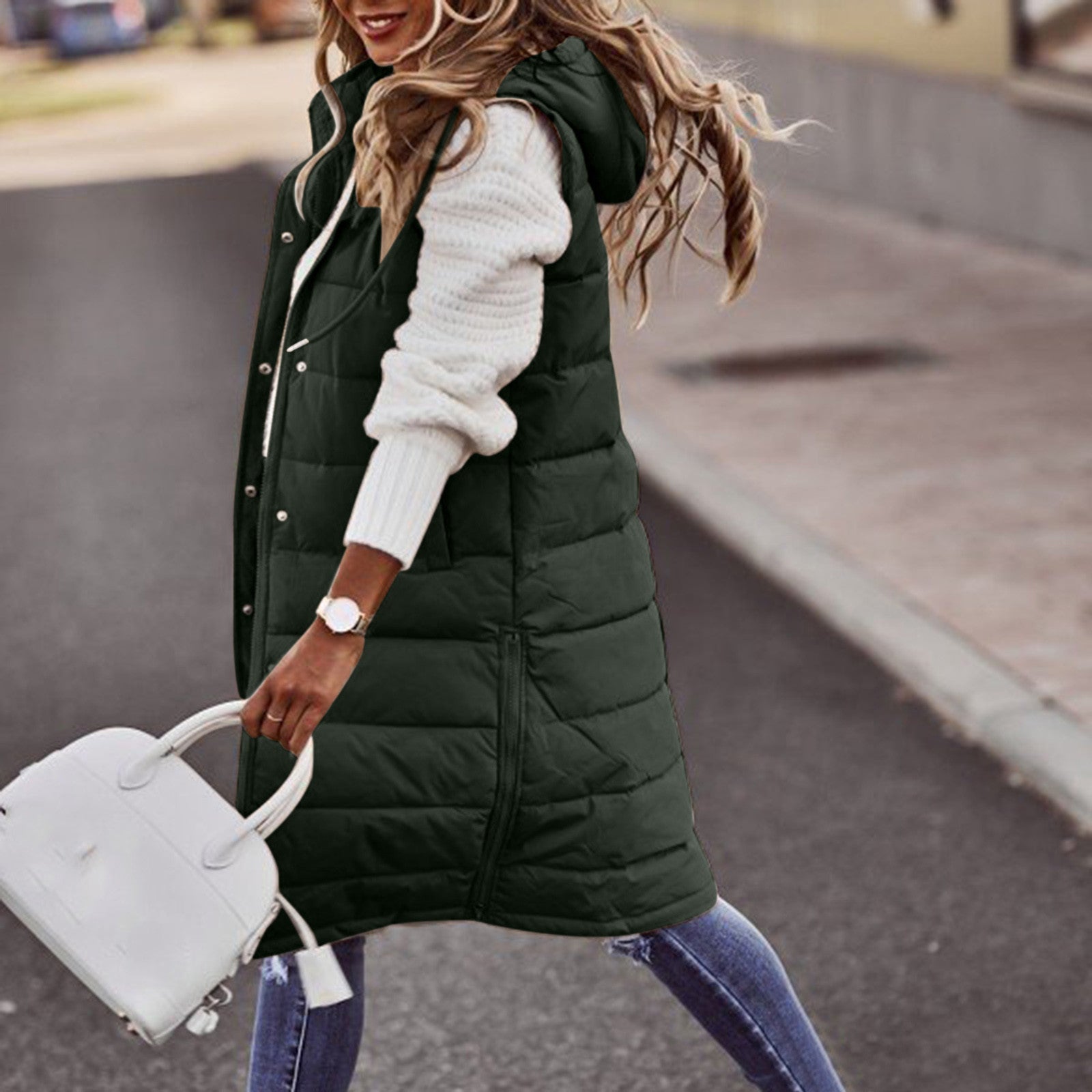 Women’s Quilted Hooded Bodywarmer – Oversized Long Padded Vest for Casual Wear 3