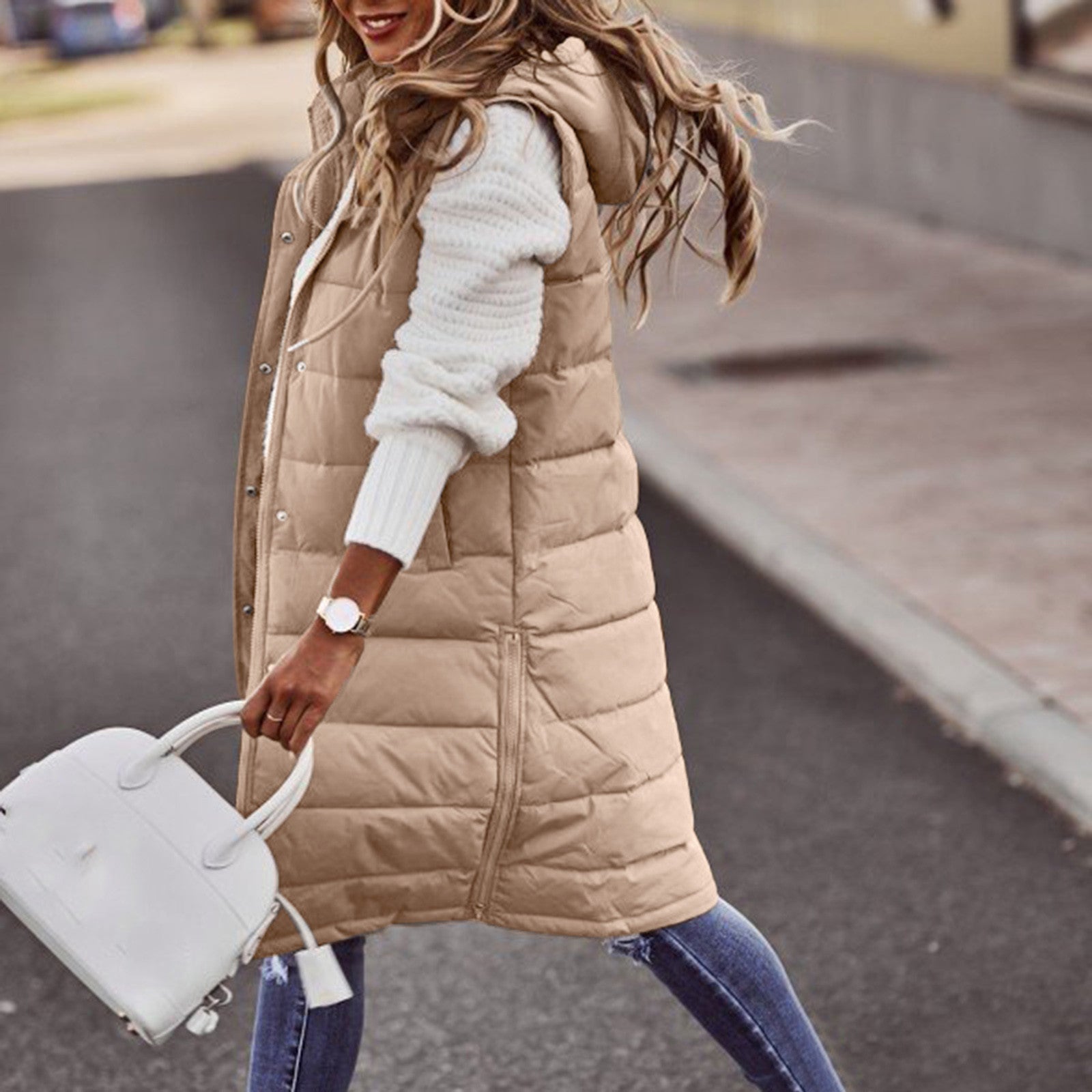 Women’s Quilted Hooded Bodywarmer – Oversized Long Padded Vest for Casual Wear 4