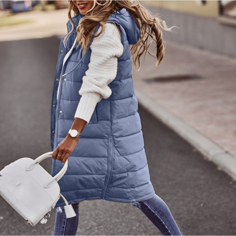 Women’s Quilted Hooded Bodywarmer – Oversized Long Padded Vest for Casual Wear 5
