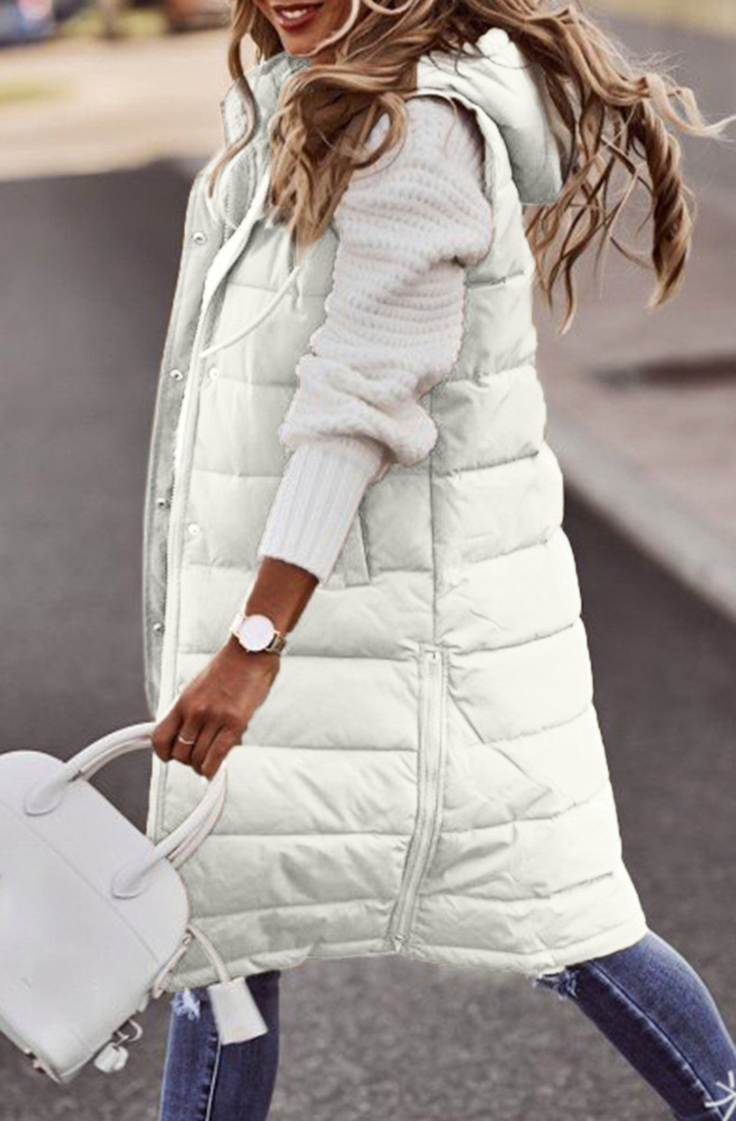 Women’s Quilted Hooded Bodywarmer – Oversized Long Padded Vest for Casual Wear 6