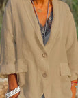 Women's Relaxed Fit Linen Jacket with V-Neck and 3/4 Sleeves – Casual Hip Length Outerwear 4