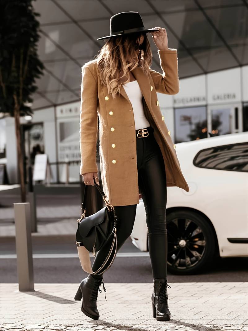 Women&#39;s Slim Fit Double-Breasted Mid-Length Coat – Elegant Winter Coat for Business and Casual Wear 8