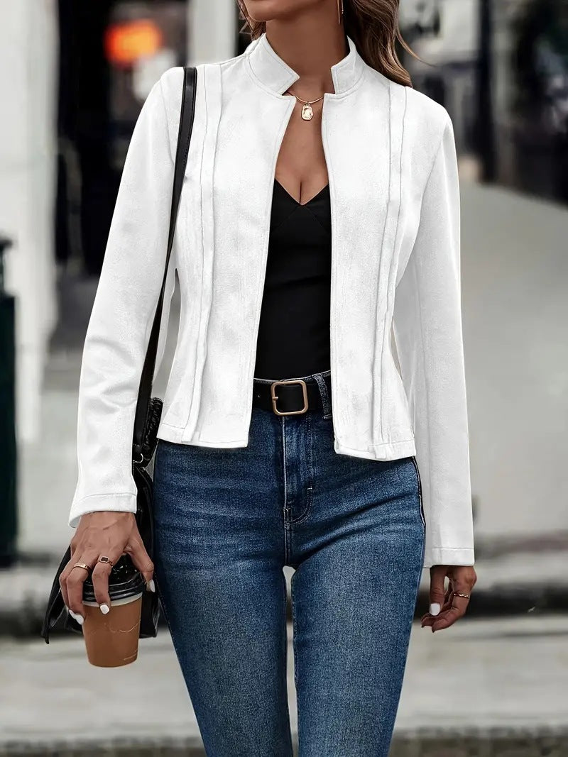Women's Slim Fit Wool Blend Jacket with Stand Collar – Stylish Fall/Winter Coat 0