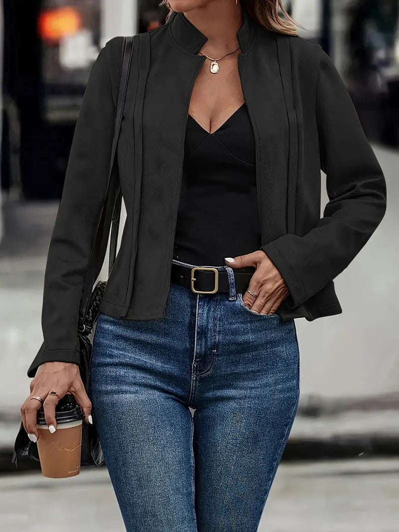 Women's Slim Fit Wool Blend Jacket with Stand Collar – Stylish Fall/Winter Coat 1