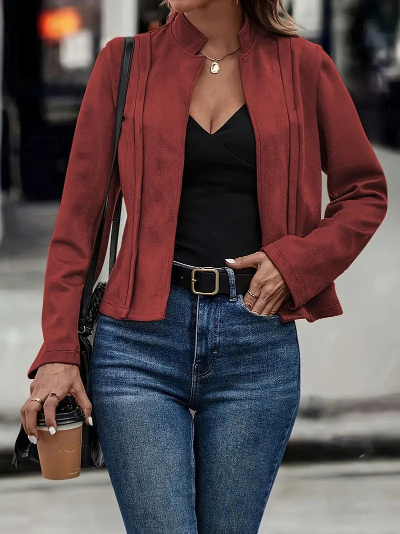 Women's Slim Fit Wool Blend Jacket with Stand Collar – Stylish Fall/Winter Coat 2