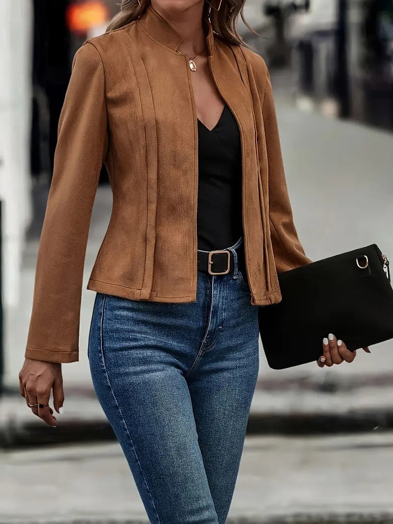 Women's Slim Fit Wool Blend Jacket with Stand Collar – Stylish Fall/Winter Coat 3