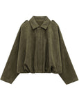 Women's Suede Bomber Jacket in Brown Green – Casual Loose Fit with Long Sleeves and Zipper Closure 11
