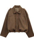 Women's Suede Bomber Jacket in Brown Green – Casual Loose Fit with Long Sleeves and Zipper Closure 7