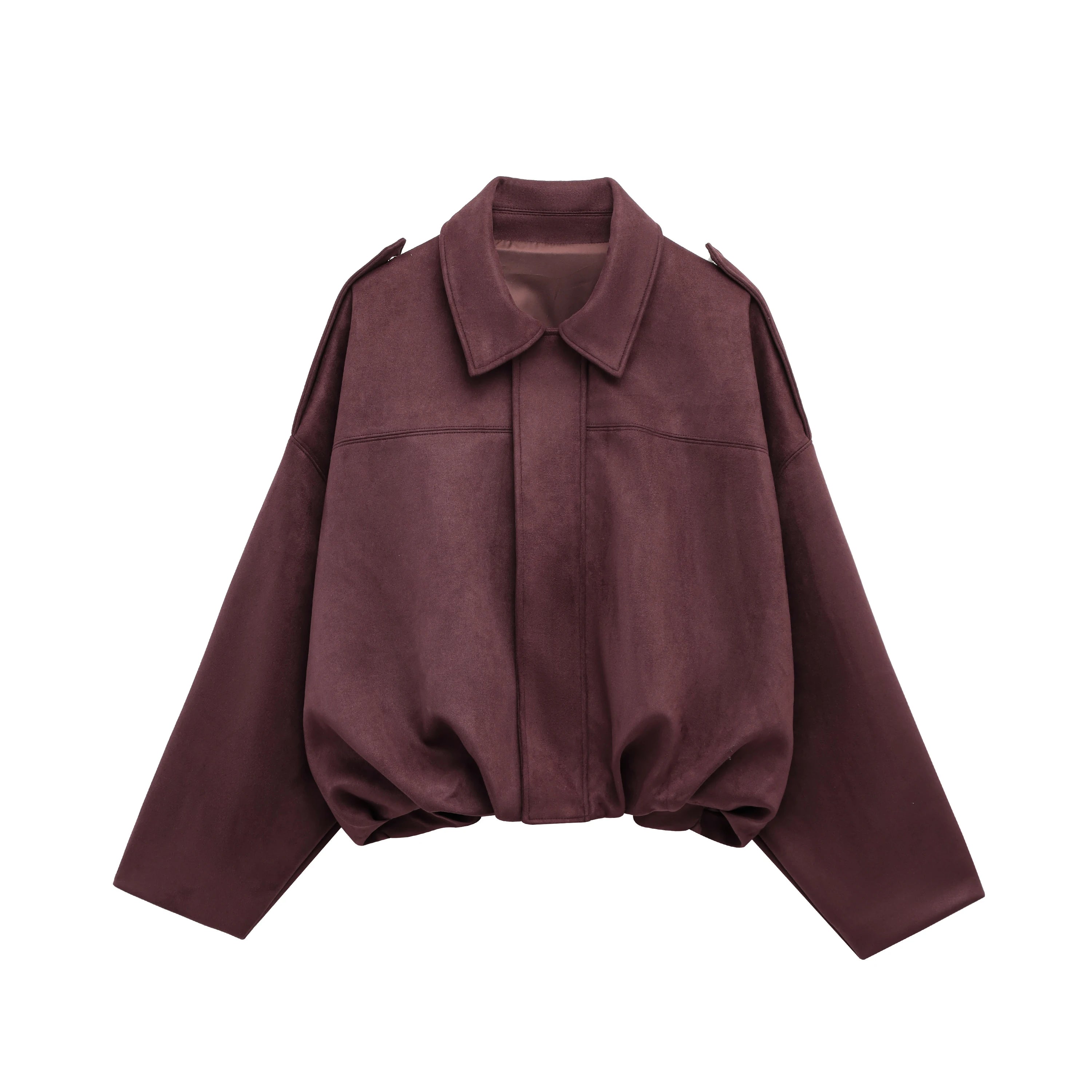 Women&#39;s Suede Bomber Jacket in Brown Green – Casual Loose Fit with Long Sleeves and Zipper Closure 8