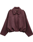 Women's Suede Bomber Jacket in Brown Green – Casual Loose Fit with Long Sleeves and Zipper Closure 8