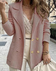 Women’s Tailored Double-Breasted Jacket with Ribbed Texture and Lapel Collar 3