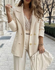 Women’s Tailored Double-Breasted Jacket with Ribbed Texture and Lapel Collar 4