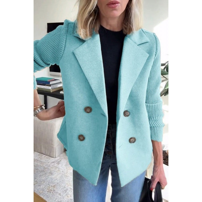 Women's Tailored Wool Coat, Double-Breasted Design with Ribbed Sleeves - Stylish Winter Coat for Women 0