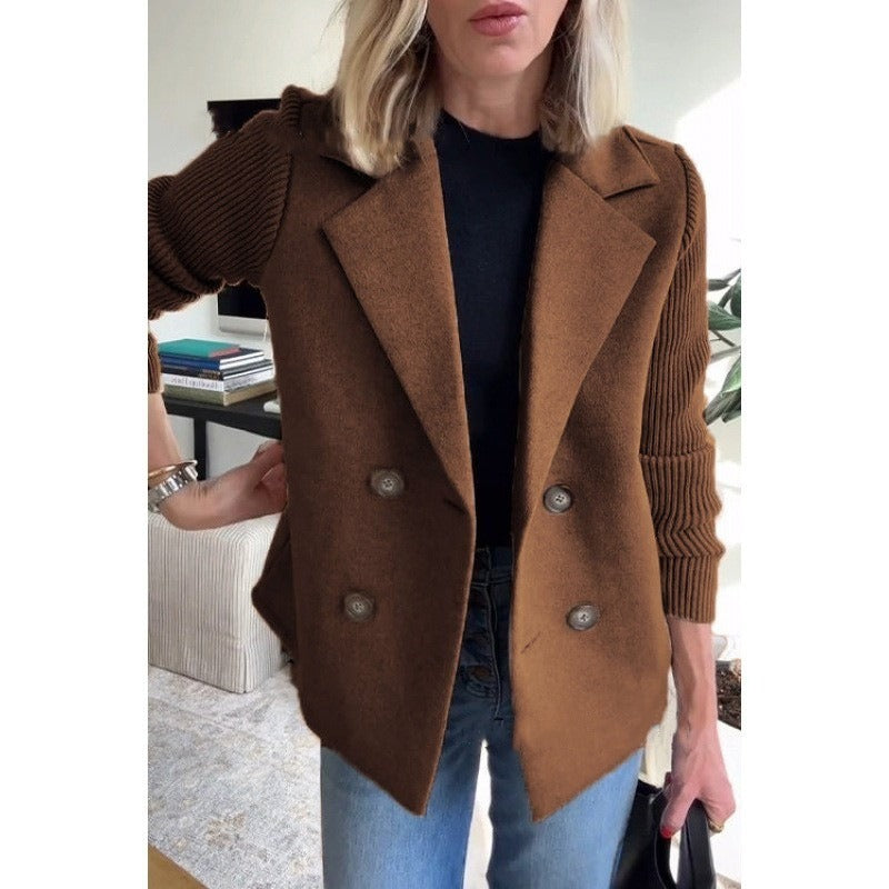 Women's Tailored Wool Coat, Double-Breasted Design with Ribbed Sleeves - Stylish Winter Coat for Women 2
