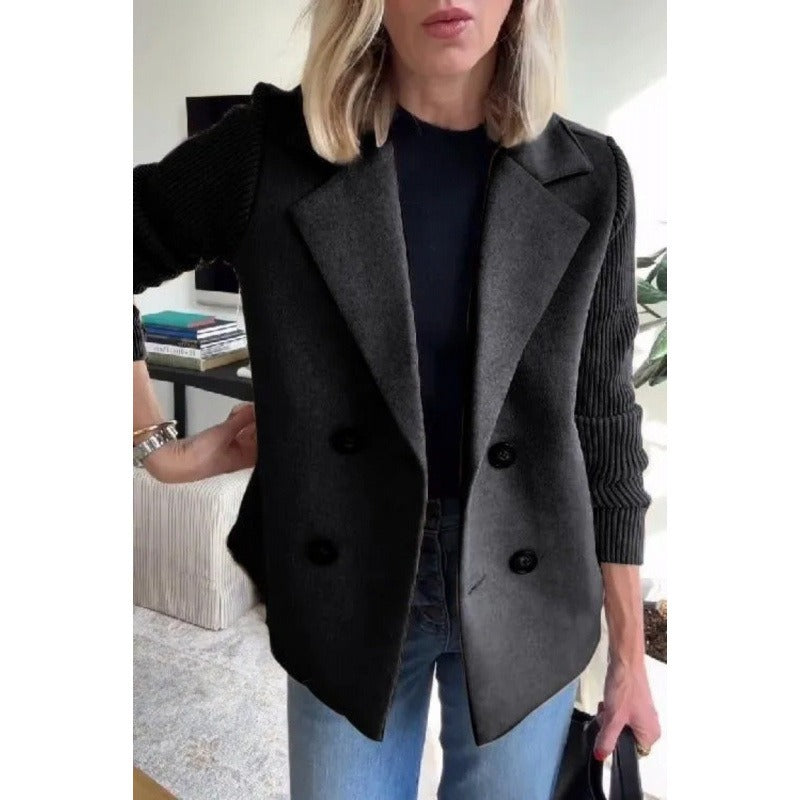 Women's Tailored Wool Coat, Double-Breasted Design with Ribbed Sleeves - Stylish Winter Coat for Women 5