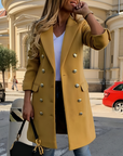Women's Tailored Wool Coat – Double-Breasted Winter Coat with Down Collar and Metallic Buttons 1