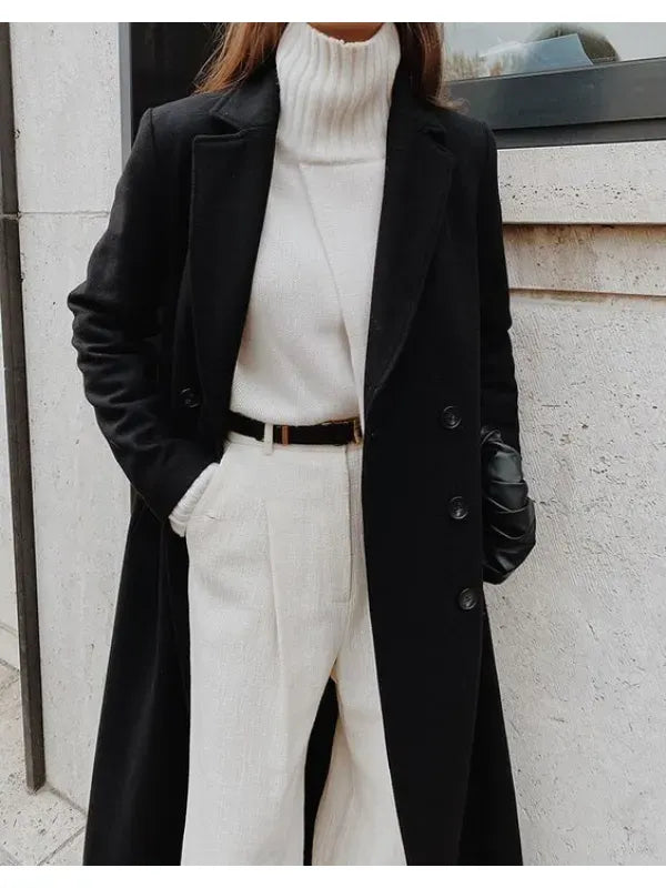 Women's Tailored Wool Coat, Double Breasted Full Length with Notched Lapel - Winter Coats for Women 0