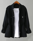 Women's Trench Coat with Flap Pockets and Zip Placket – Slim Fit Spring/Fall Outerwear 0