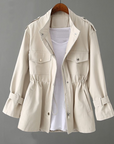 Women's Trench Coat with Flap Pockets and Zip Placket – Slim Fit Spring/Fall Outerwear 1