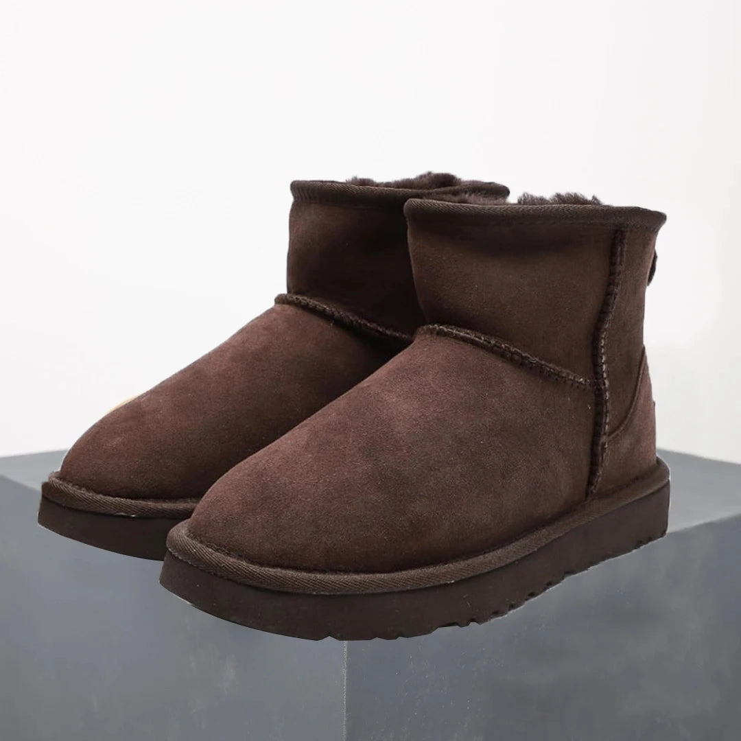 Women's Ultra Mini Platform Boots – Black Leather Ankle Booties with Fur Lining for Winter 5