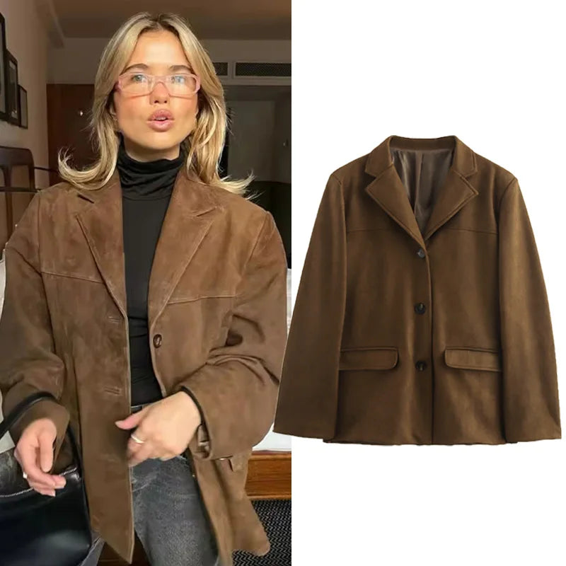Women's Vintage Brown Leather Suede Jacket – Demi-Season Autumn Winter Outerwear 0