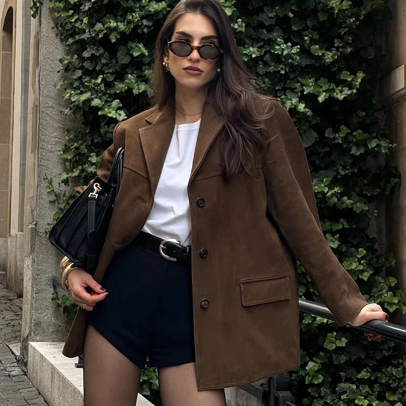 Women's Vintage Brown Leather Suede Jacket – Demi-Season Autumn Winter Outerwear 1