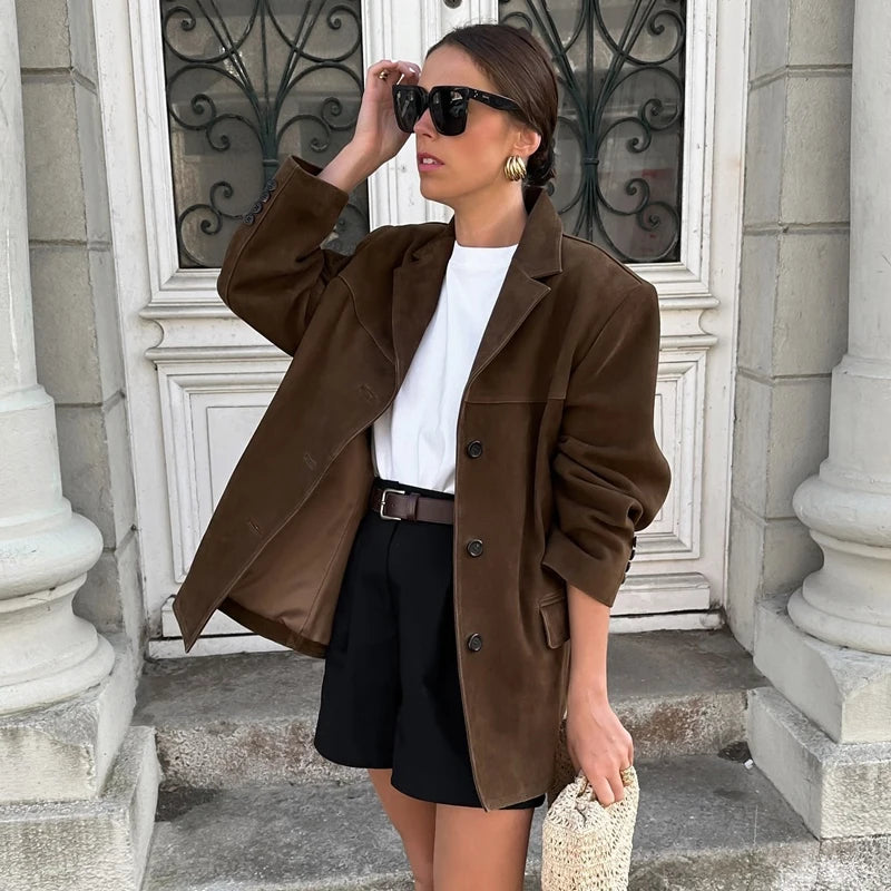 Women's Vintage Brown Leather Suede Jacket – Demi-Season Autumn Winter Outerwear 2
