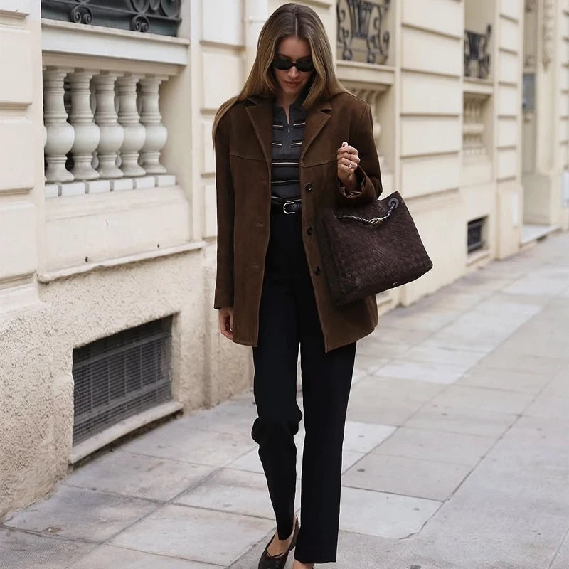 Women's Vintage Brown Leather Suede Jacket – Demi-Season Autumn Winter Outerwear 3