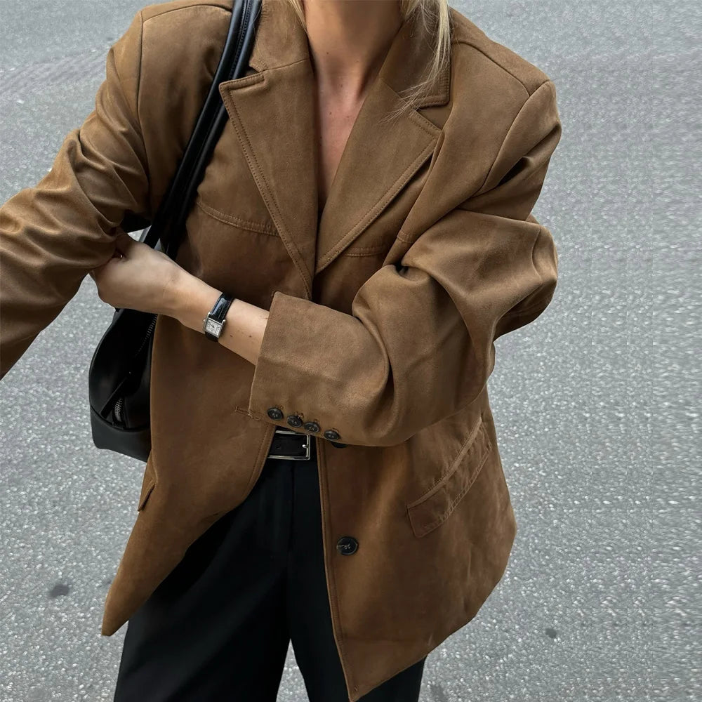 Women's Vintage Brown Leather Suede Jacket – Demi-Season Autumn Winter Outerwear 4