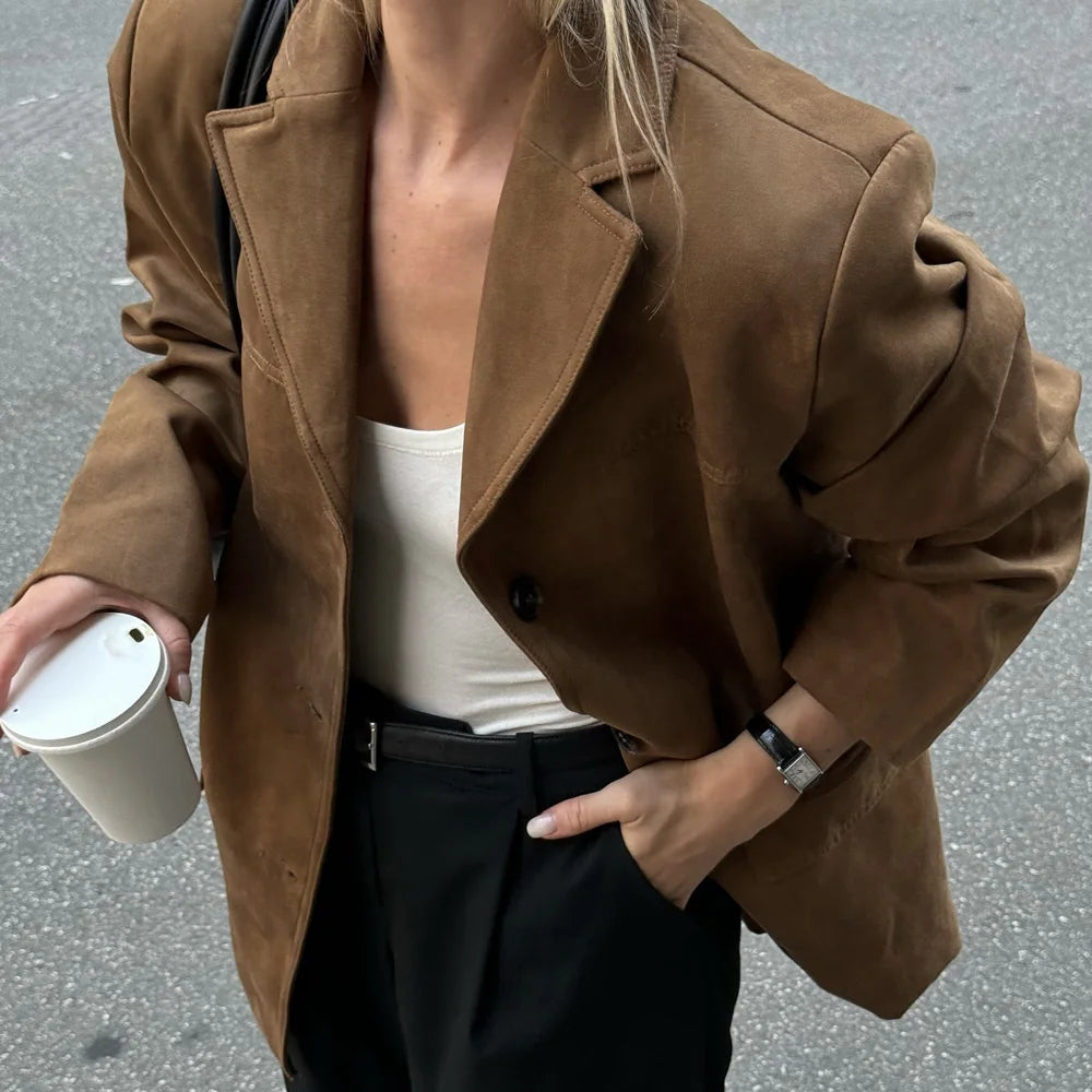 Women's Vintage Brown Leather Suede Jacket – Demi-Season Autumn Winter Outerwear 5