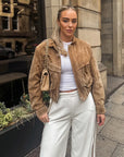 Women's Vintage Suede Short Jacket with Zipper Pockets – Casual Loose Fit for Spring and Autumn 0