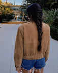 Women's Vintage Suede Short Jacket with Zipper Pockets – Casual Loose Fit for Spring and Autumn 3