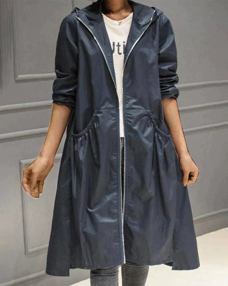 Women&#39;s Waterproof Hooded Jacket - Lightweight Knee-Length Relaxed Fit with Zip Closure 6