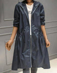 Women's Waterproof Hooded Jacket - Lightweight Knee-Length Relaxed Fit with Zip Closure 6
