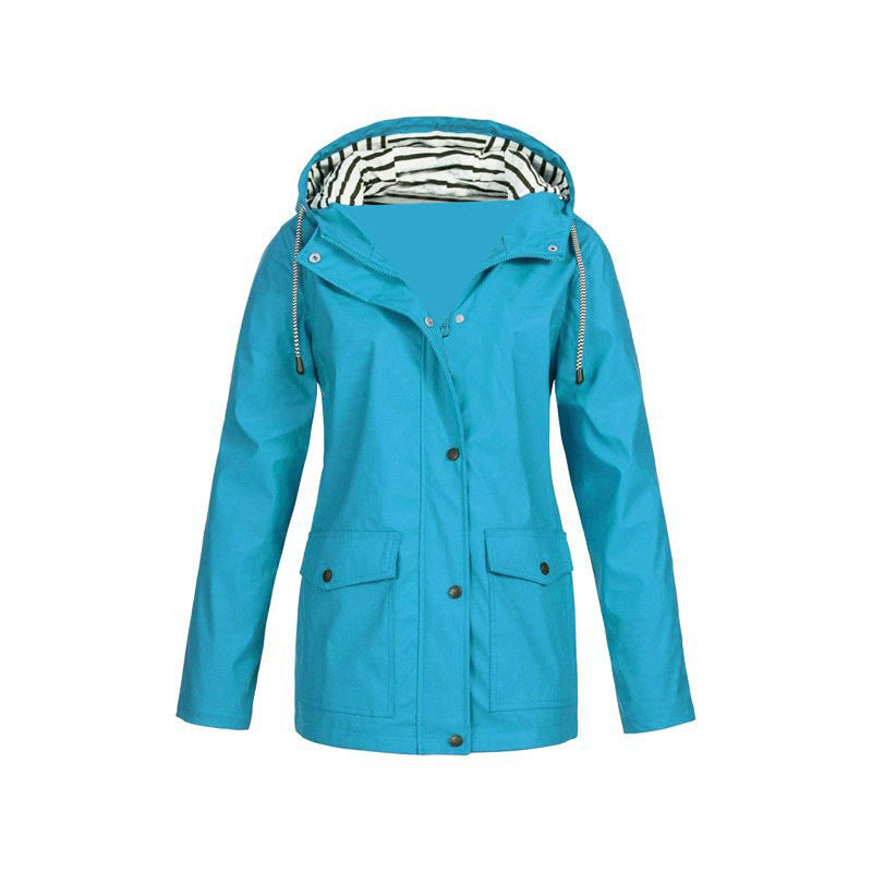 Women&#39;s Waterproof Raincoat with Adjustable Hood – Mid-Length Relaxed Fit Outdoor Jacket 6