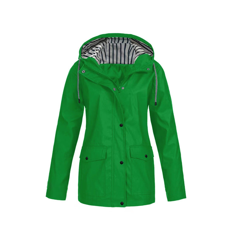Women&#39;s Waterproof Raincoat with Adjustable Hood – Mid-Length Relaxed Fit Outdoor Jacket 7