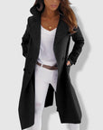 Women's Wool Blend Double-Breasted Trench Coat with Wide Lapel – Elegant Longline Fit 0