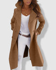 Women's Wool Blend Double-Breasted Trench Coat with Wide Lapel – Elegant Longline Fit 1