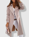 Women's Wool Blend Double-Breasted Trench Coat with Wide Lapel – Elegant Longline Fit 3