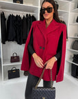 Women's Wool Cape Coat with Button Front and Lapel Collar – Loose Fit Winter Coat for Fall 0
