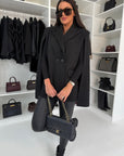 Women's Wool Cape Coat with Button Front and Lapel Collar – Loose Fit Winter Coat for Fall 1
