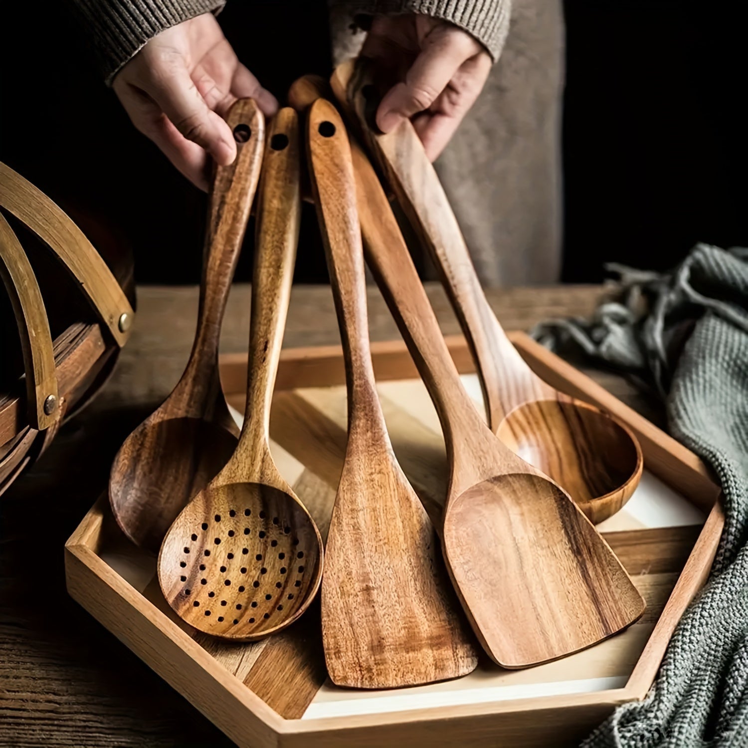 WoodCrafte | Premium Wooden Cooking Utensil Set for Non-Stick Cookware 1