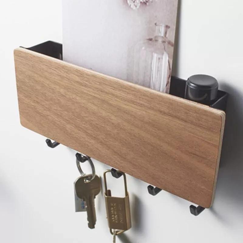 WoodenElegance | Stylish Modern Key Holder for Wall with Colorful Hooks 13