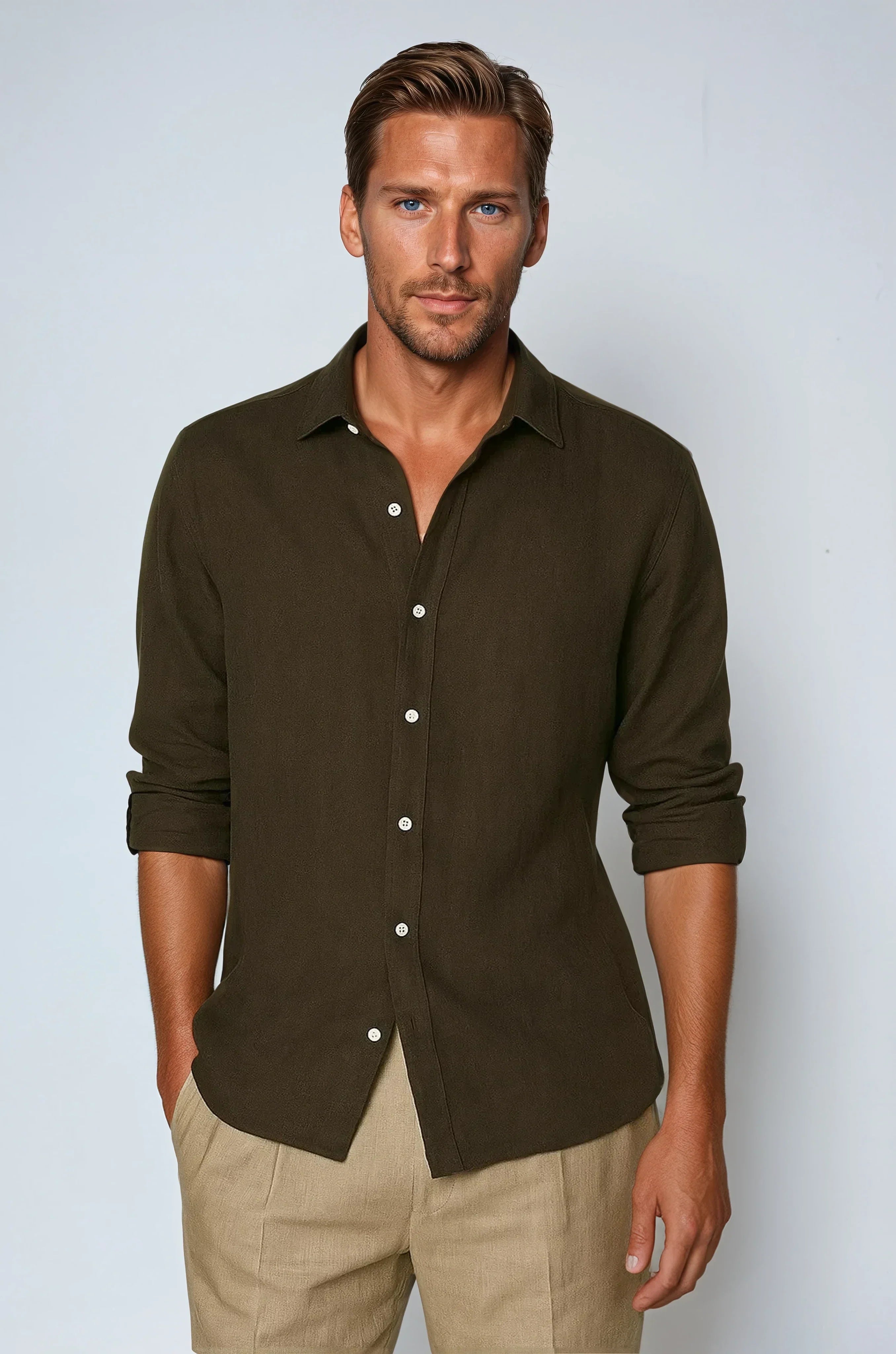 Ethan | Classic Casual White Linen Shirt 1