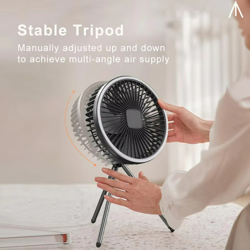 Tragbarer Campingventilator mit LED-Licht und wiederaufladbarem Akku