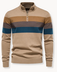 Burk Stylish Quarter Zip Knit Sweater-Sweaters-Khaki-S-EdelmannandCo.