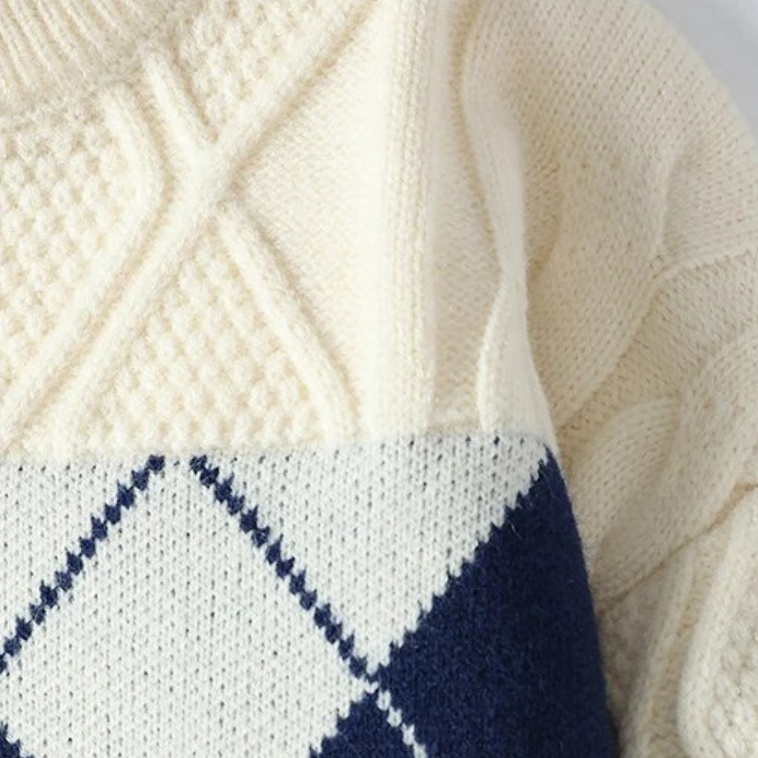 GeoKnit Textured Pullover-Sweaters-Beige-S-EdelmannandCo.