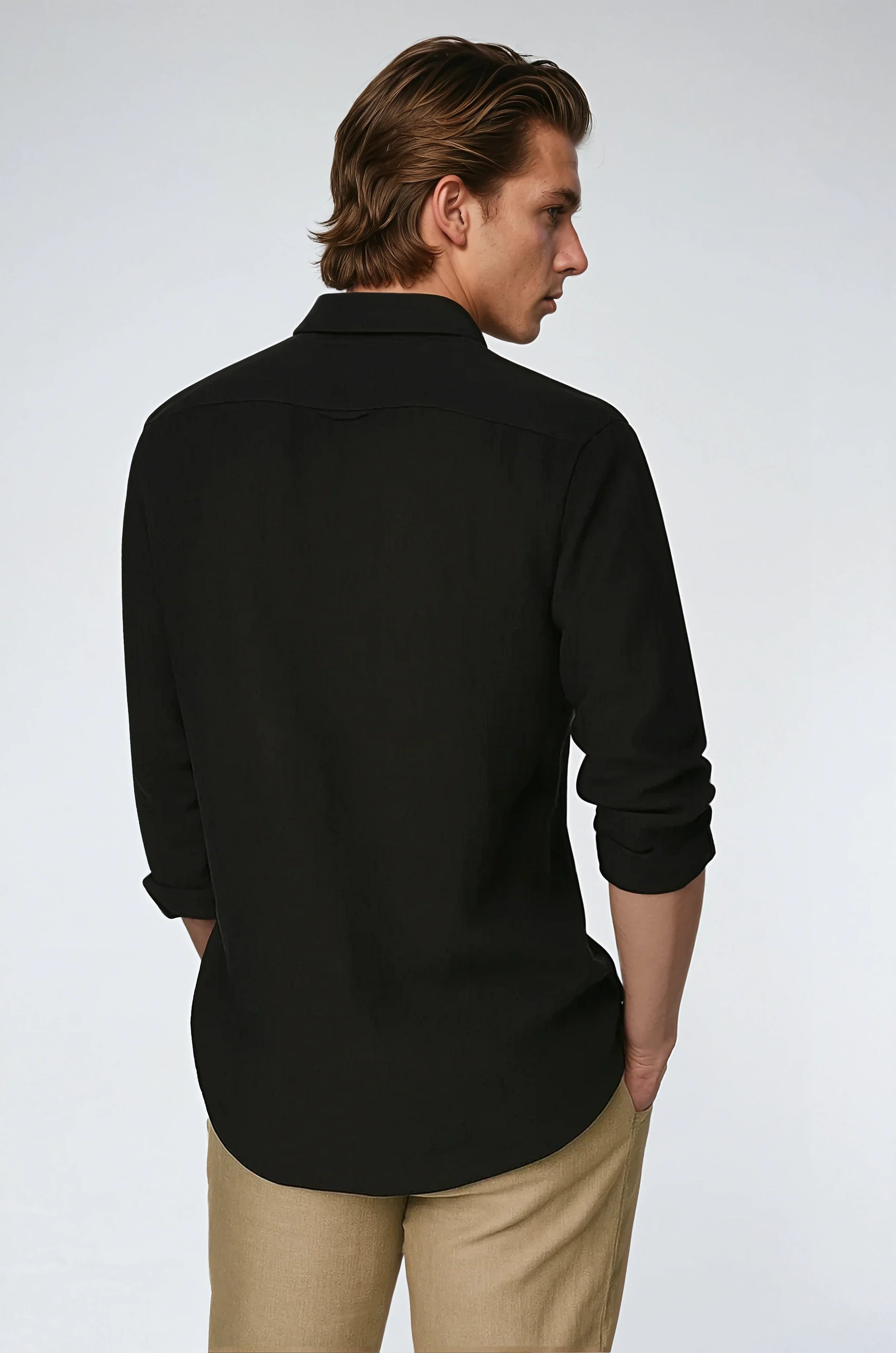 Ethan | Stylish Black Linen Button Down Shirt 2