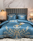 RoyalPlume – Egyptian Cotton Duvet Cover Set with Sophisticated Peacock-Inspired Pattern