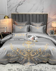 RoyalPlume – Egyptian Cotton Duvet Cover Set with Sophisticated Peacock-Inspired Pattern